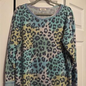ADORA Blue and Green Crew Neck Bold Pattern